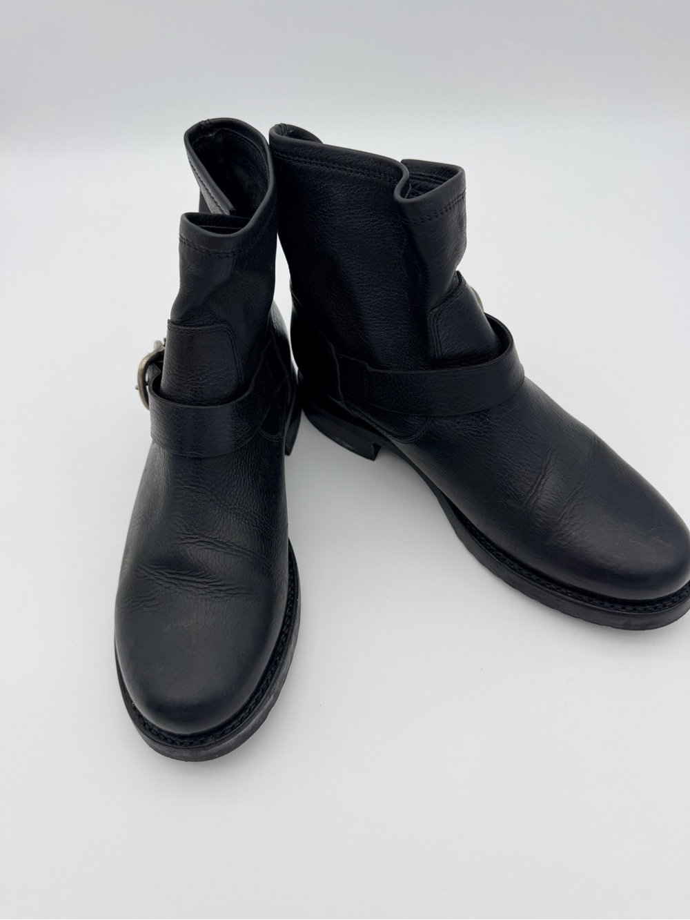 Eileen Fisher Sway Tumbled Nubuck Black Leather Moto Ankle Boots - Women's 8
